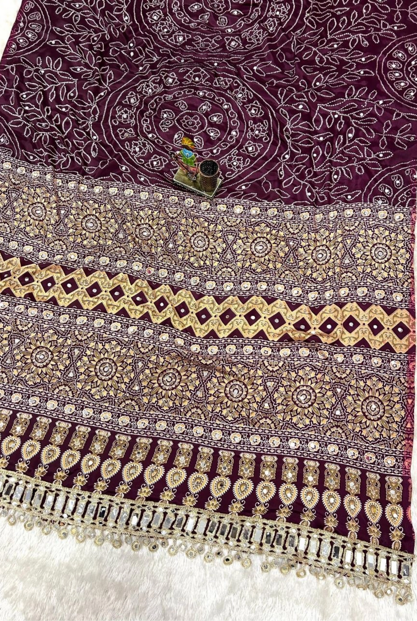 Aabha Ajrakh Mirror Silk Saree