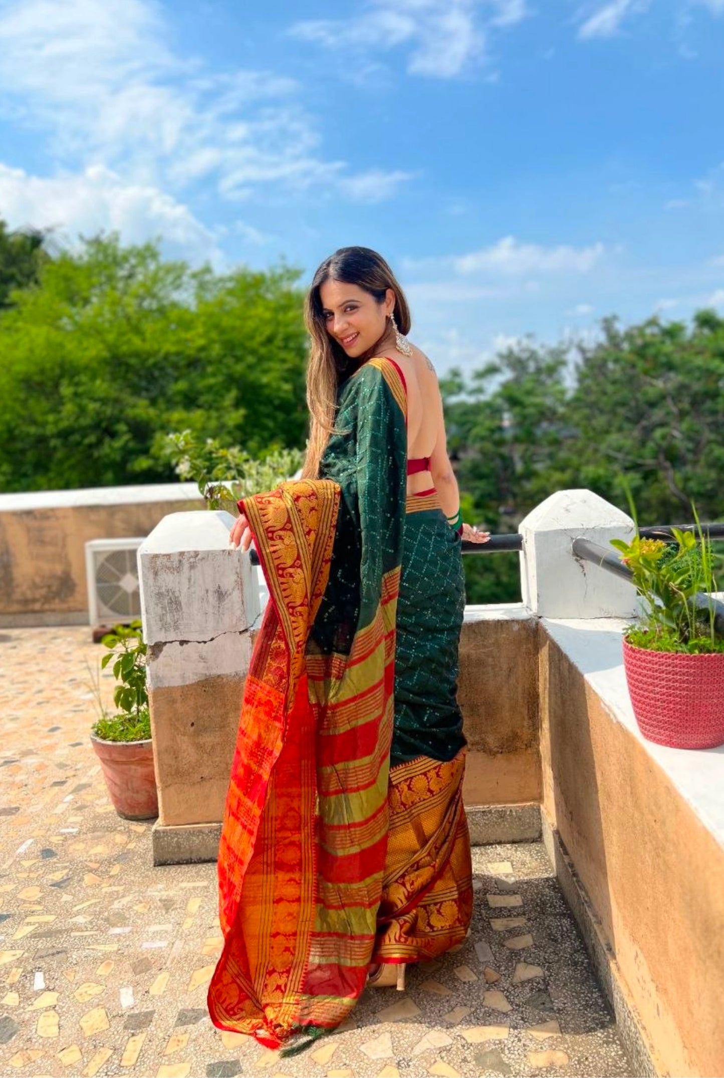 Aura Elephant Border Mercerised Cotton Silk Saree