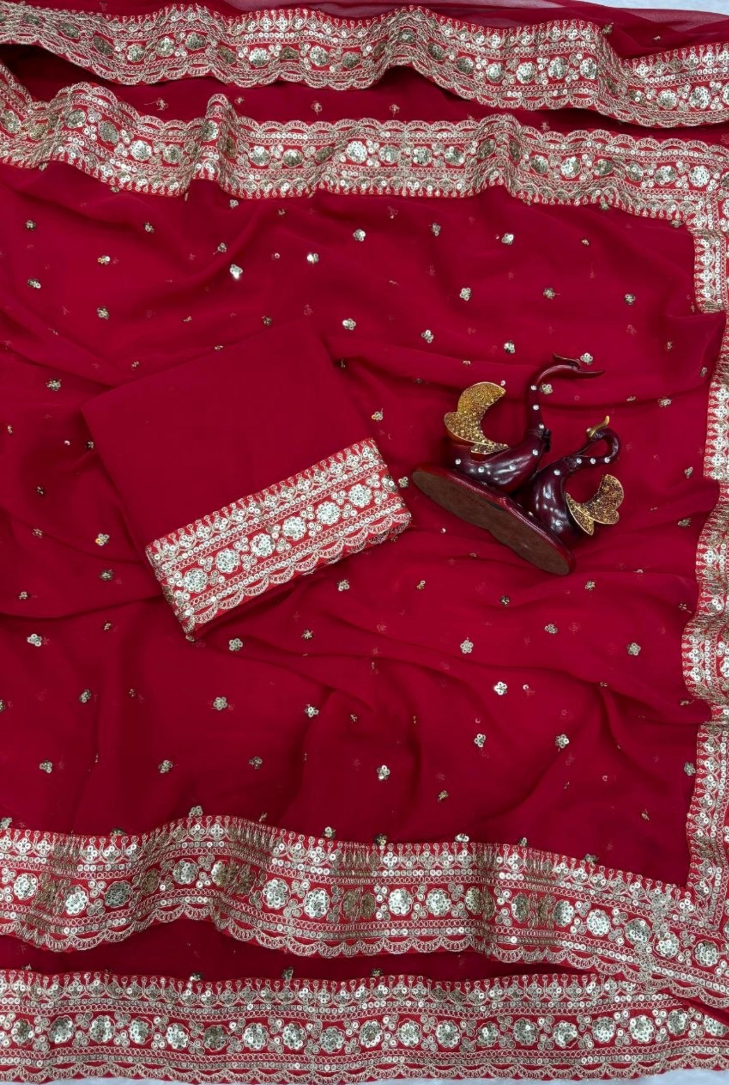 Premium Pure Georgette Saree with Sequins & Dori Embroidery Border
