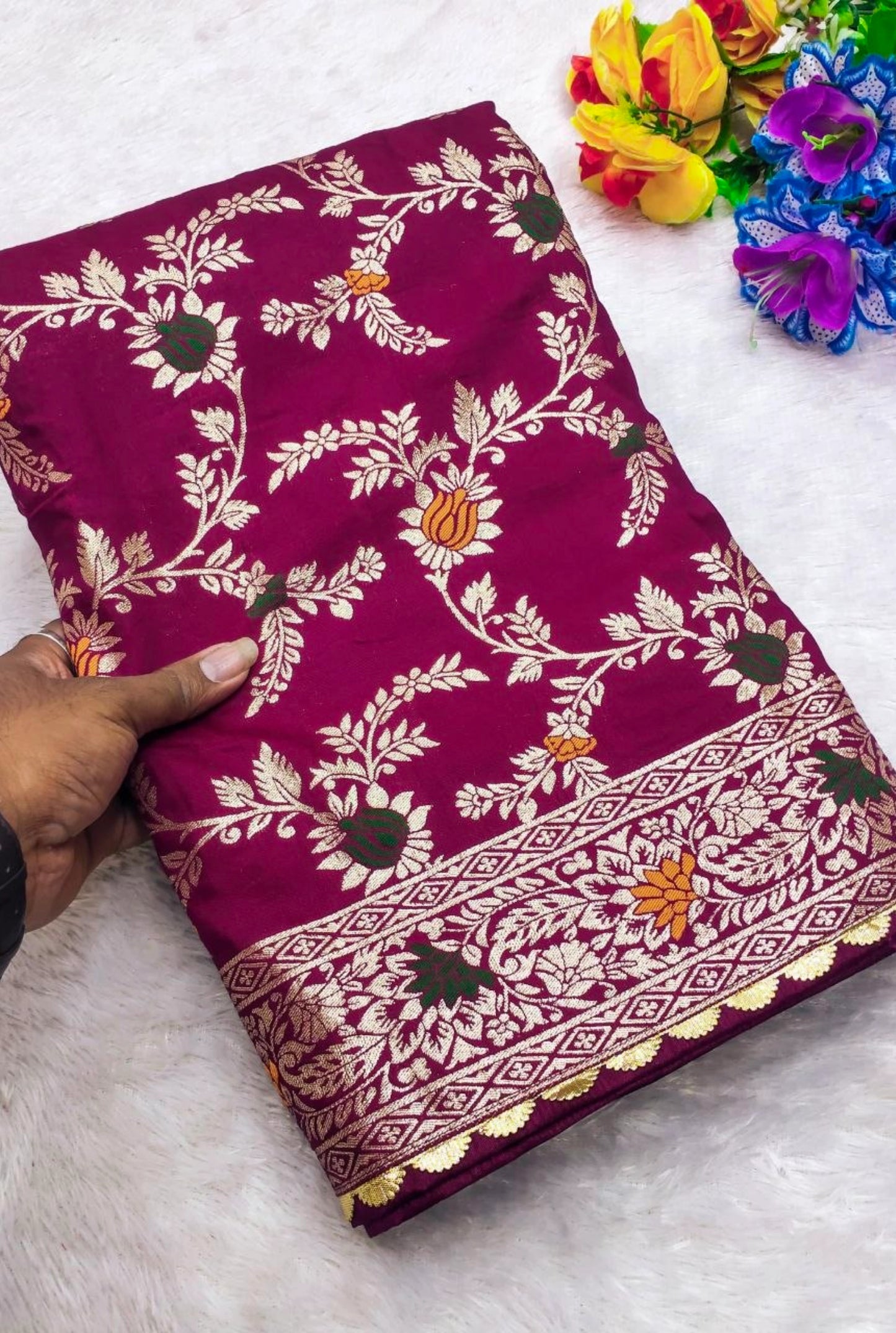 Pure Viscose Dolla Silk Saree with Meenakari Weaving