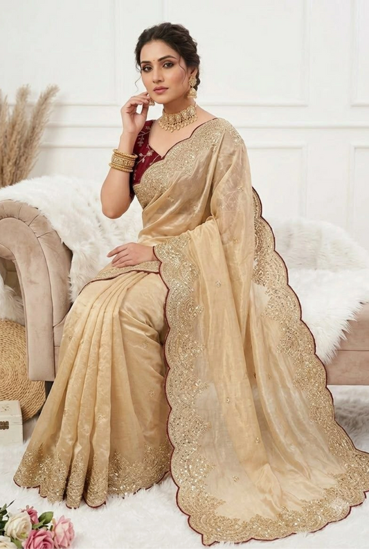 Heavy Soft Jimmy Choo Silk Saree with Sequins & Multithread Embroidery