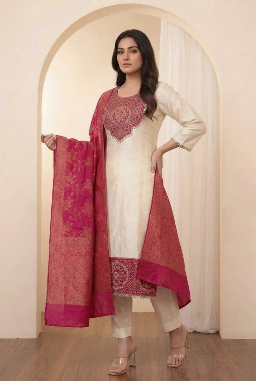 Pure Banarasi Weaving Kurta Set with Dupatta