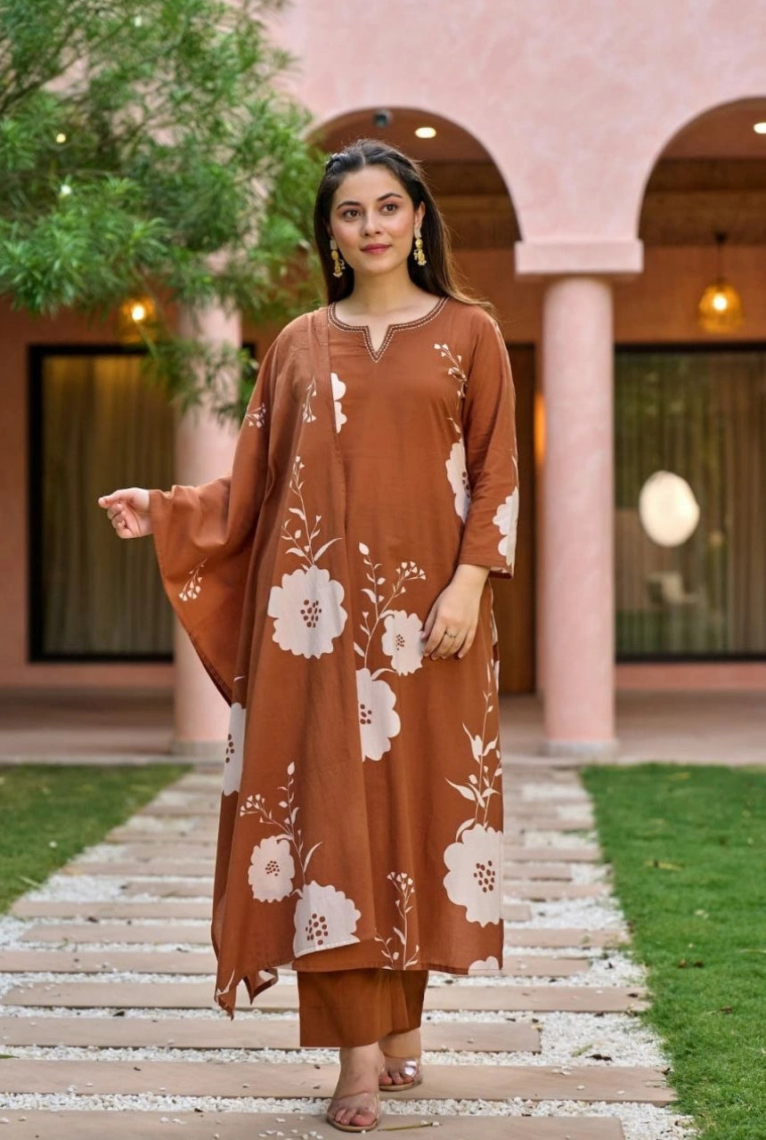 Printed Muslin Kurta Set with Dupatta
