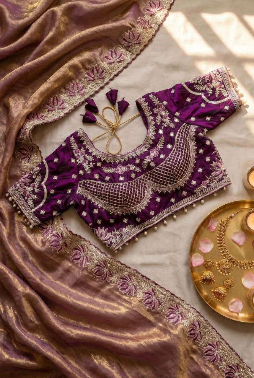 Kamalini Meenakari Embroidered Satin Saree
