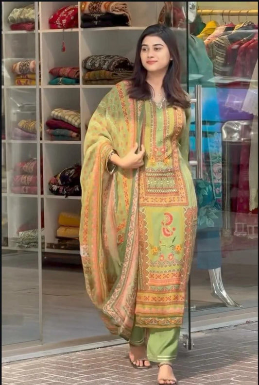 Faux Georgette Digital Print Kurta Set with Dupatta