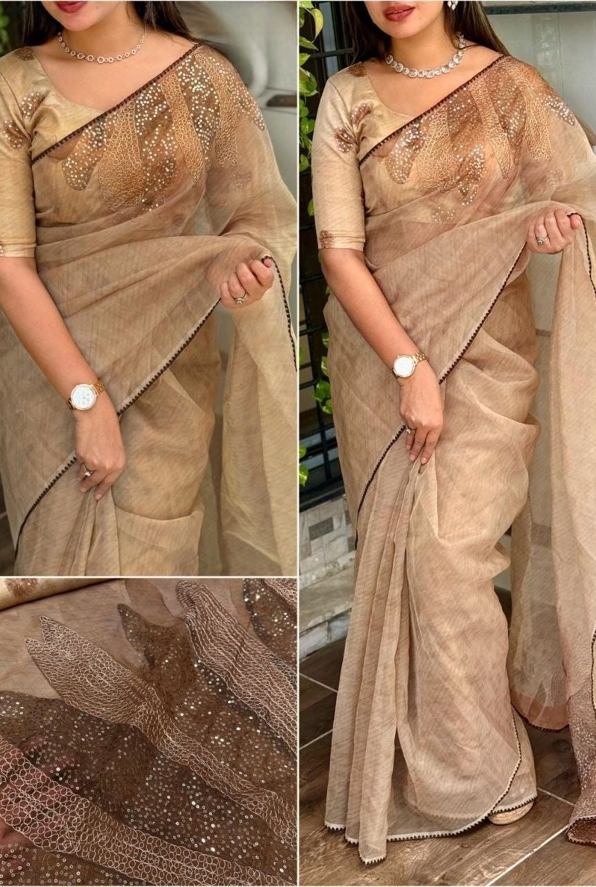 Tissue Organza Digital Bloom Saree