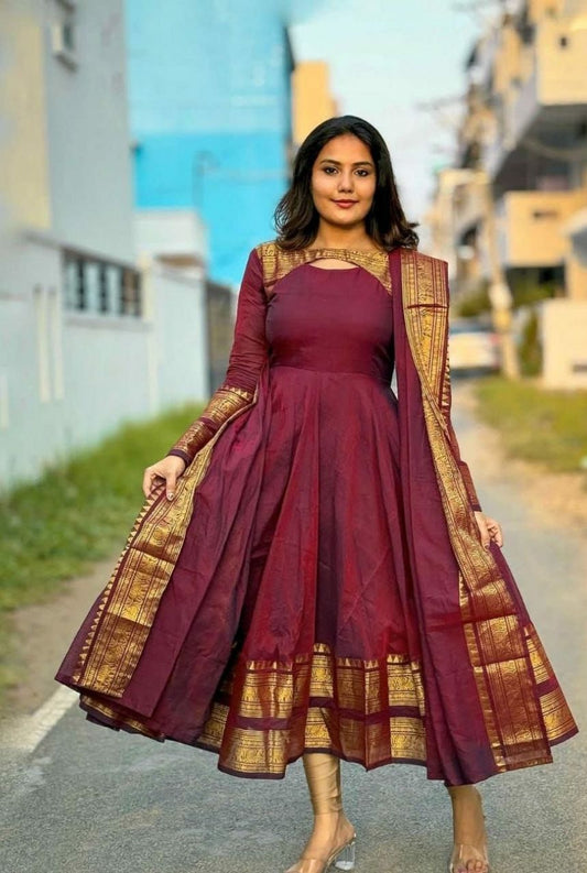 Zaria Silk Cotton Gown Dupatta Set