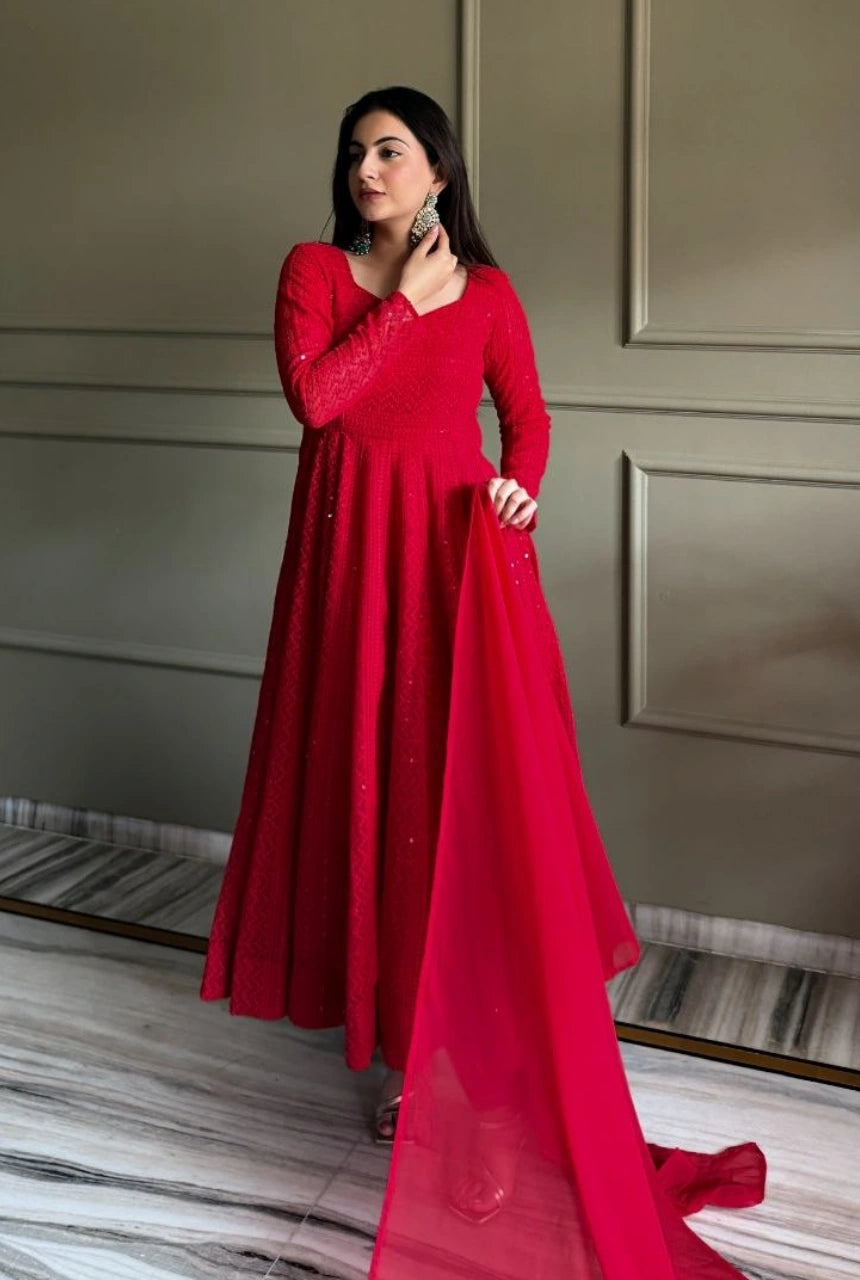 Lucknowi Sequence & Thread Work Anarkali Set