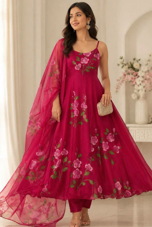 Gulriva Handpainted Anarkali Suit Set