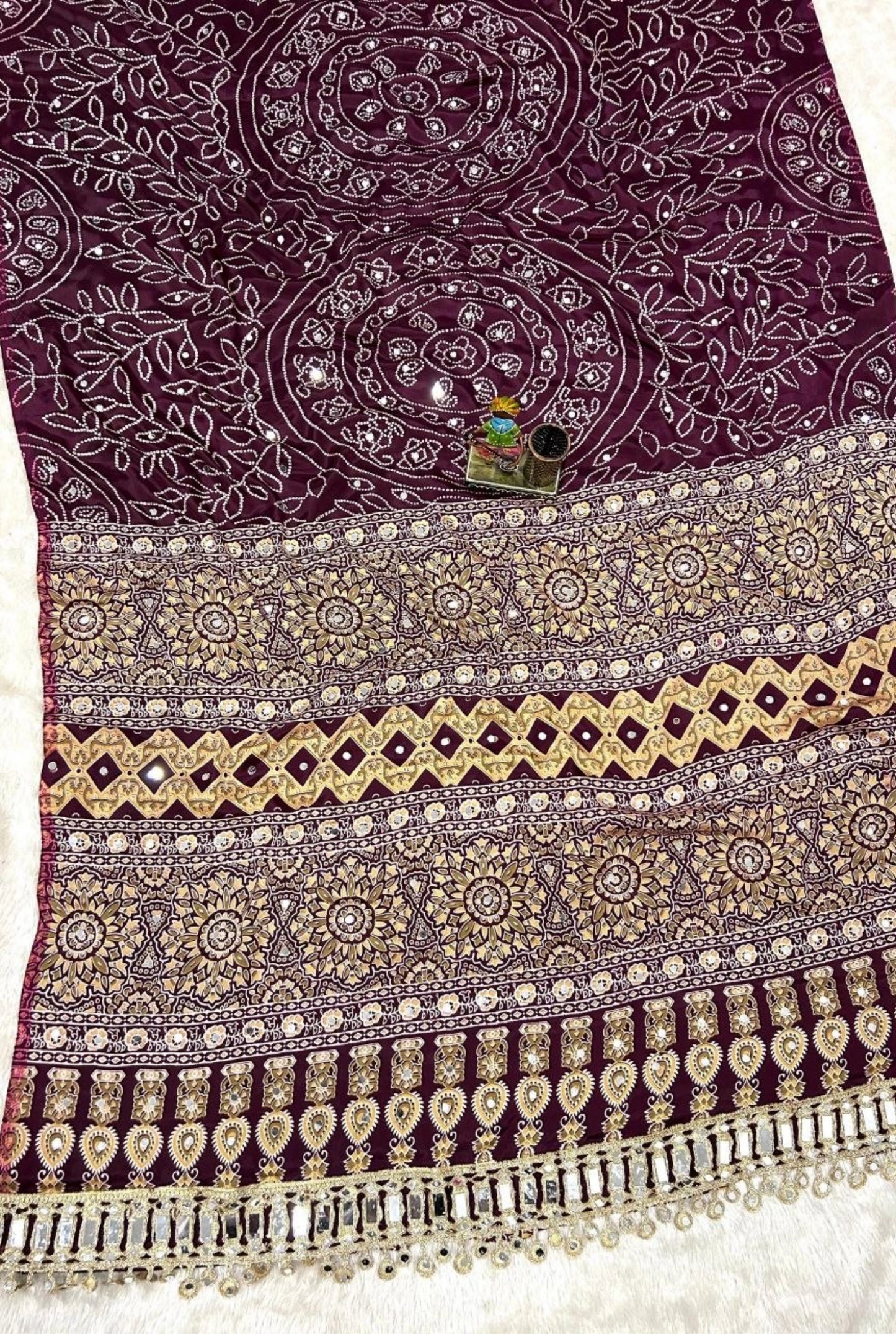Aabha Ajrakh Mirror Silk Saree