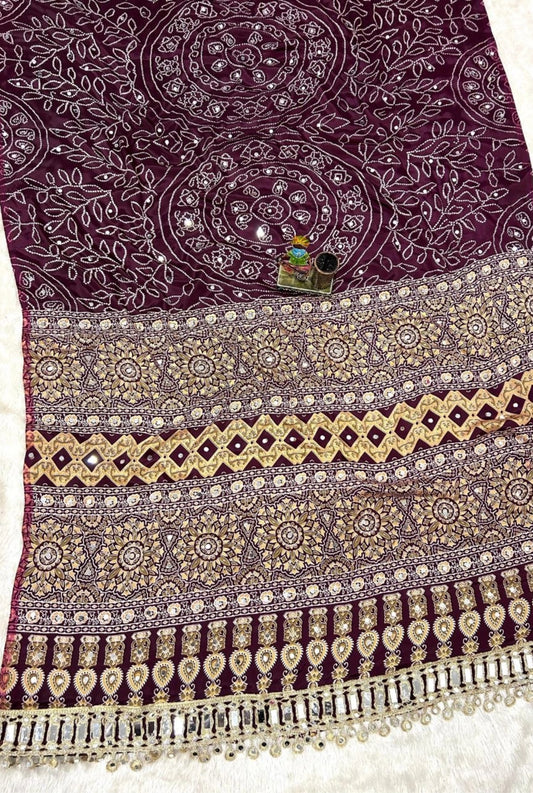 Aabha Ajrakh Mirror Silk Saree