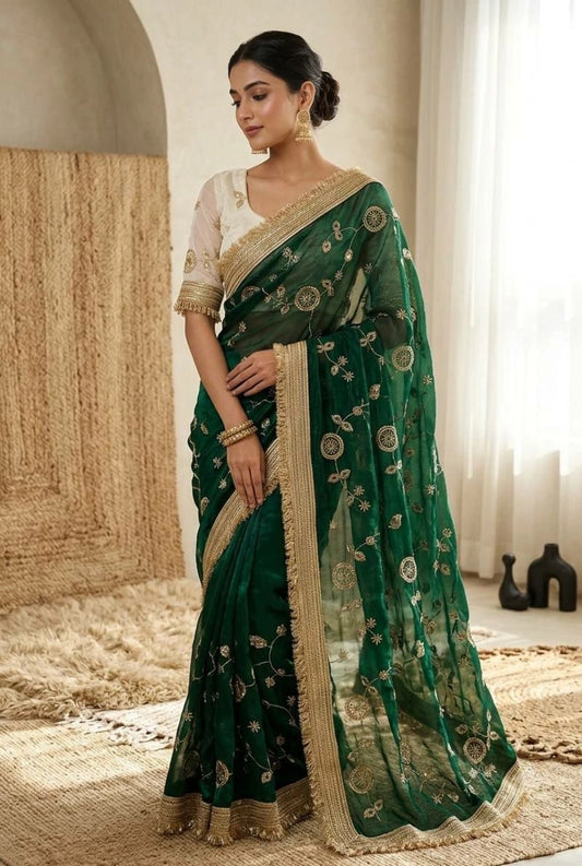 Ira Fendi Satin Embroidered Saree