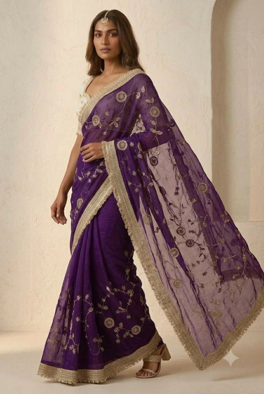 Ira Fendi Satin Embroidered Saree