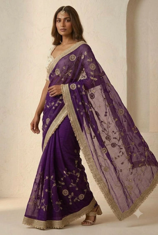 Ira Fendi Satin Embroidered Saree