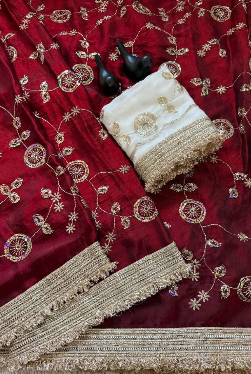 Ira Fendi Satin Embroidered Saree