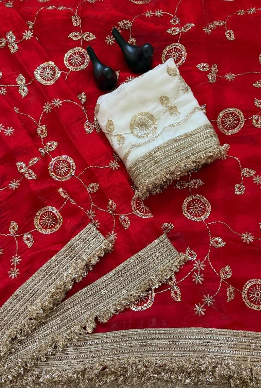 Ira Fendi Satin Embroidered Saree