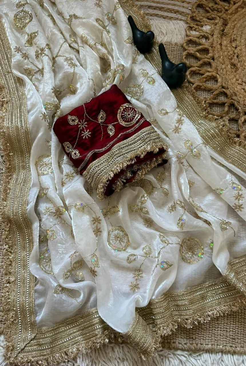 Ira Fendi Satin Embroidered Saree
