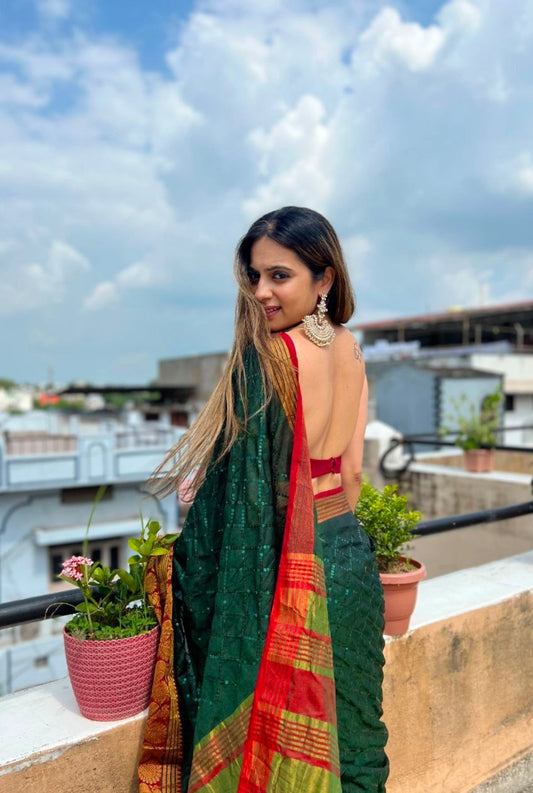Aura Elephant Border Mercerised Cotton Silk Saree