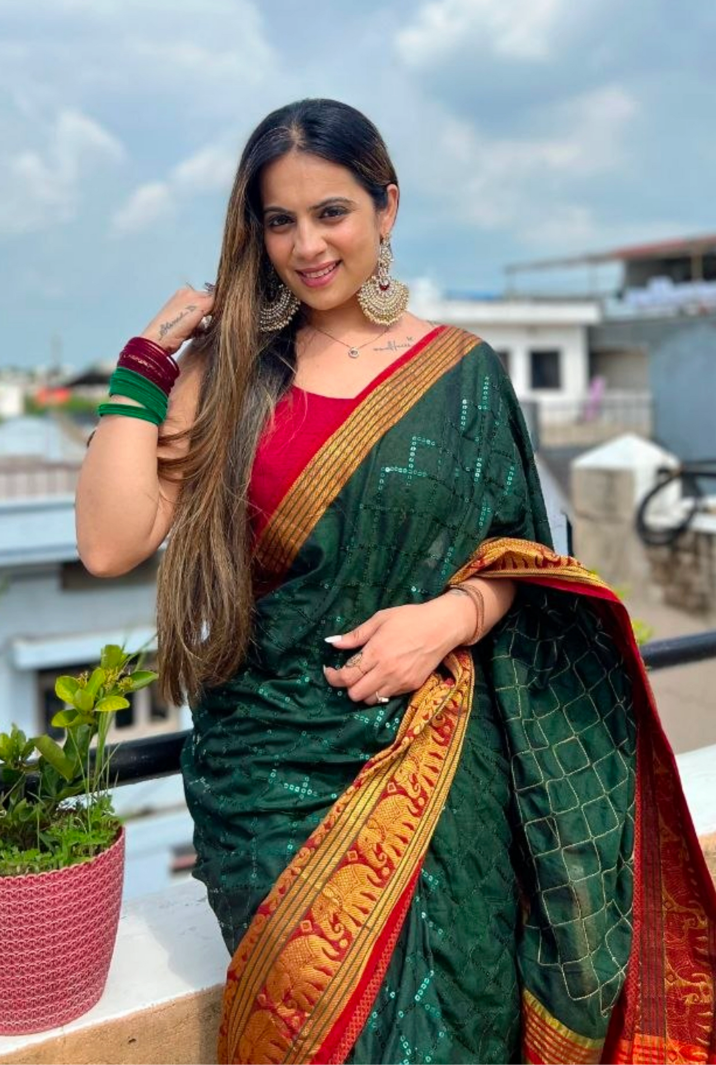 Aura Elephant Border Mercerised Cotton Silk Saree