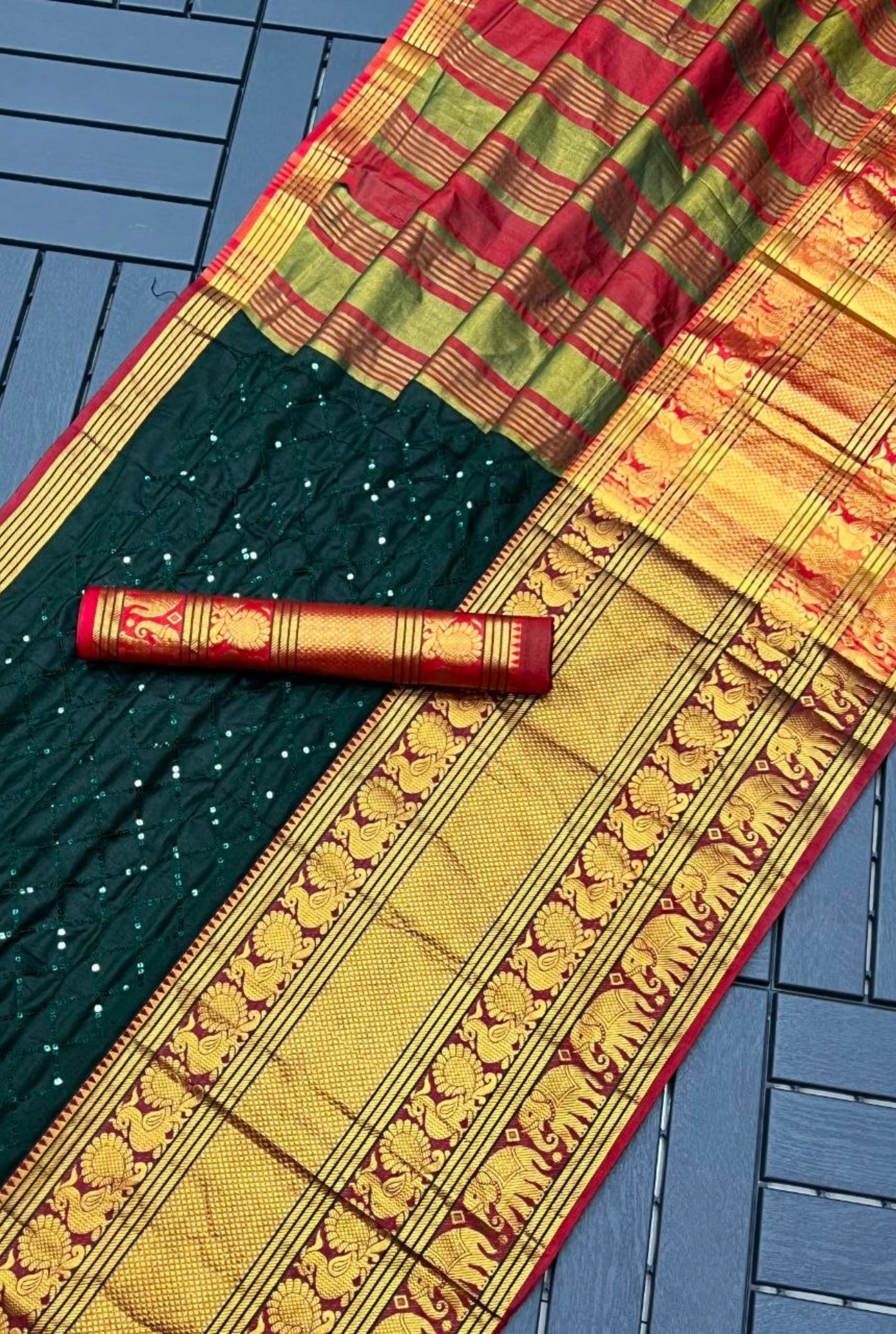 Aura Elephant Border Mercerised Cotton Silk Saree