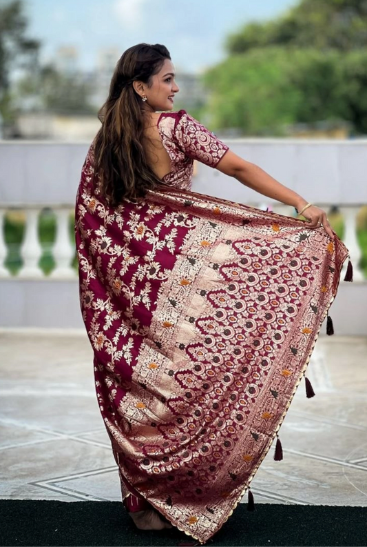 Pure Viscose Dolla Silk Saree with Meenakari Weaving