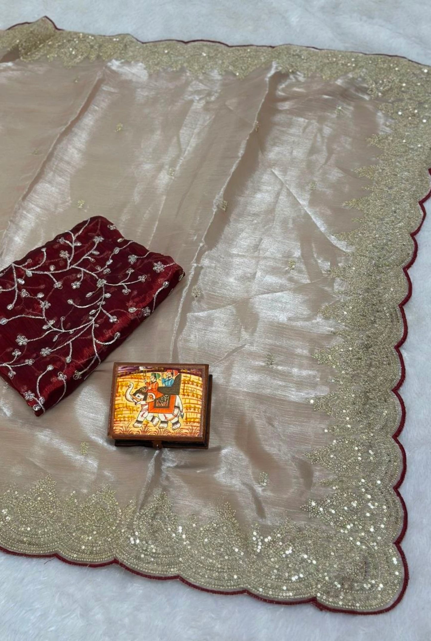 Heavy Soft Jimmy Choo Silk Saree with Sequins & Multithread Embroidery