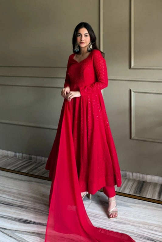 Lucknowi Sequence & Thread Work Anarkali Set