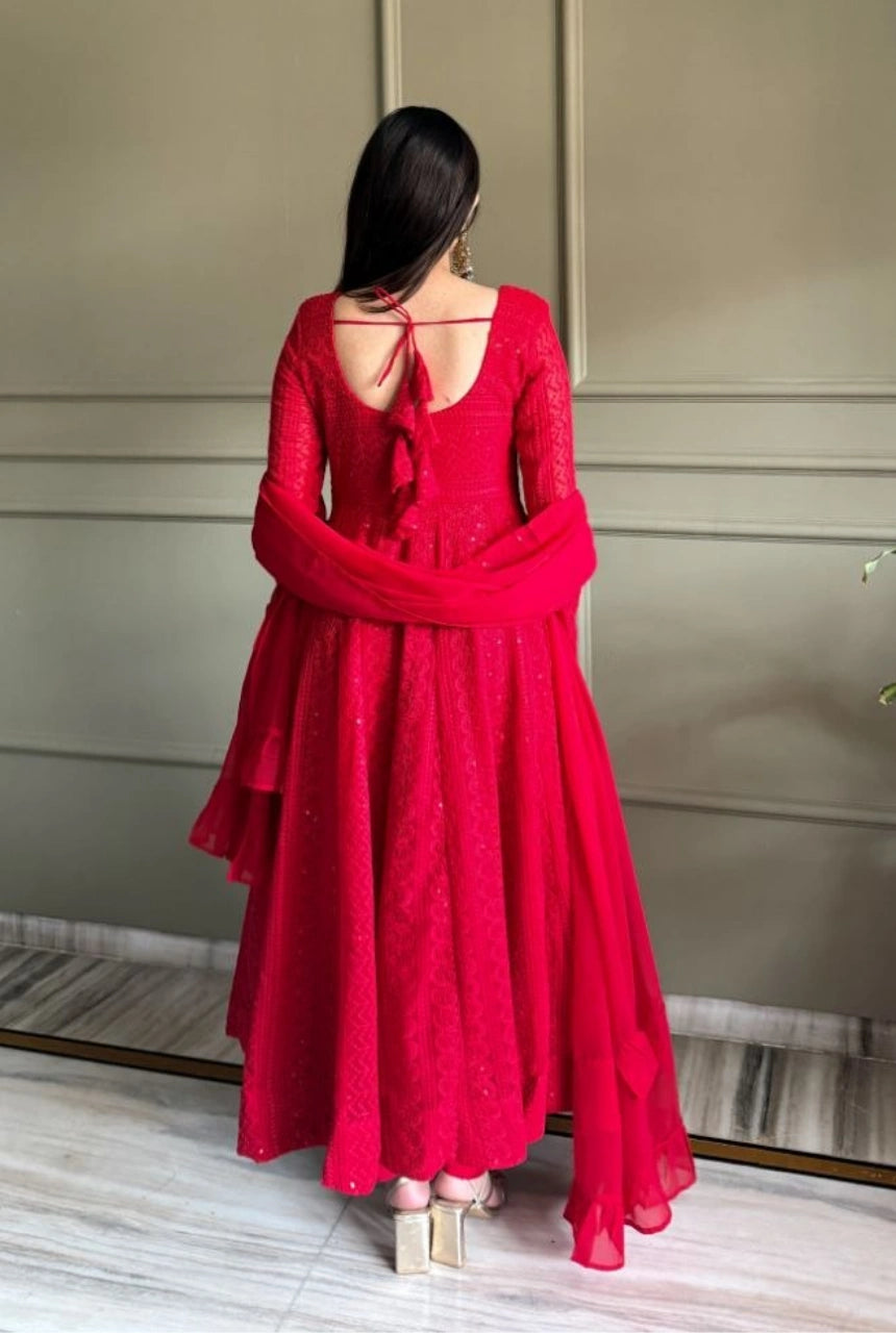 Lucknowi Sequence & Thread Work Anarkali Set