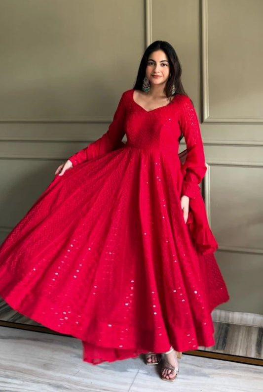 Lucknowi Sequence & Thread Work Anarkali Set