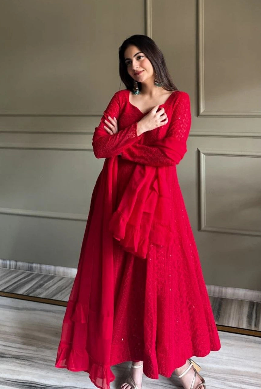 Lucknowi Sequence & Thread Work Anarkali Set