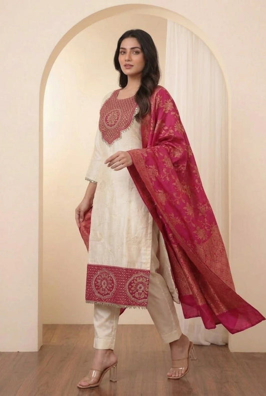 Pure Banarasi Weaving Kurta Set with Dupatta