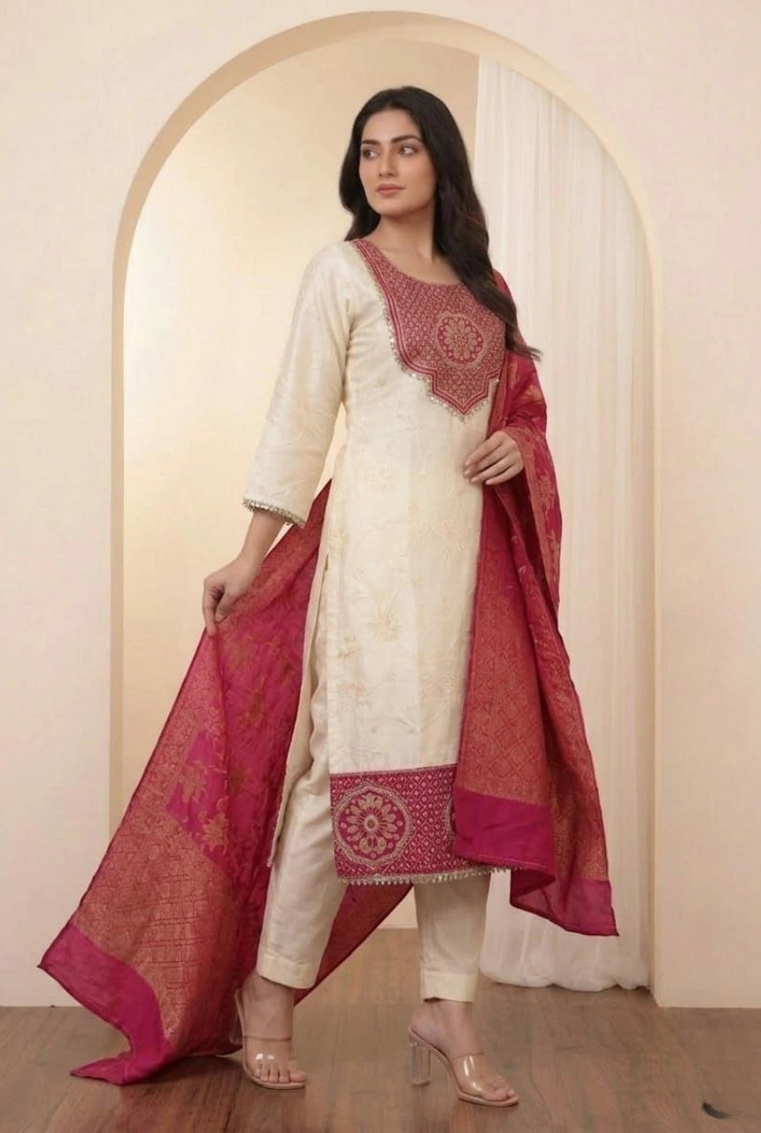 Pure Banarasi Weaving Kurta Set with Dupatta