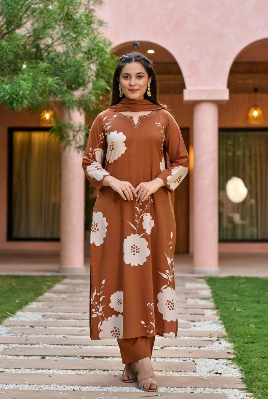 Printed Muslin Kurta Set with Dupatta