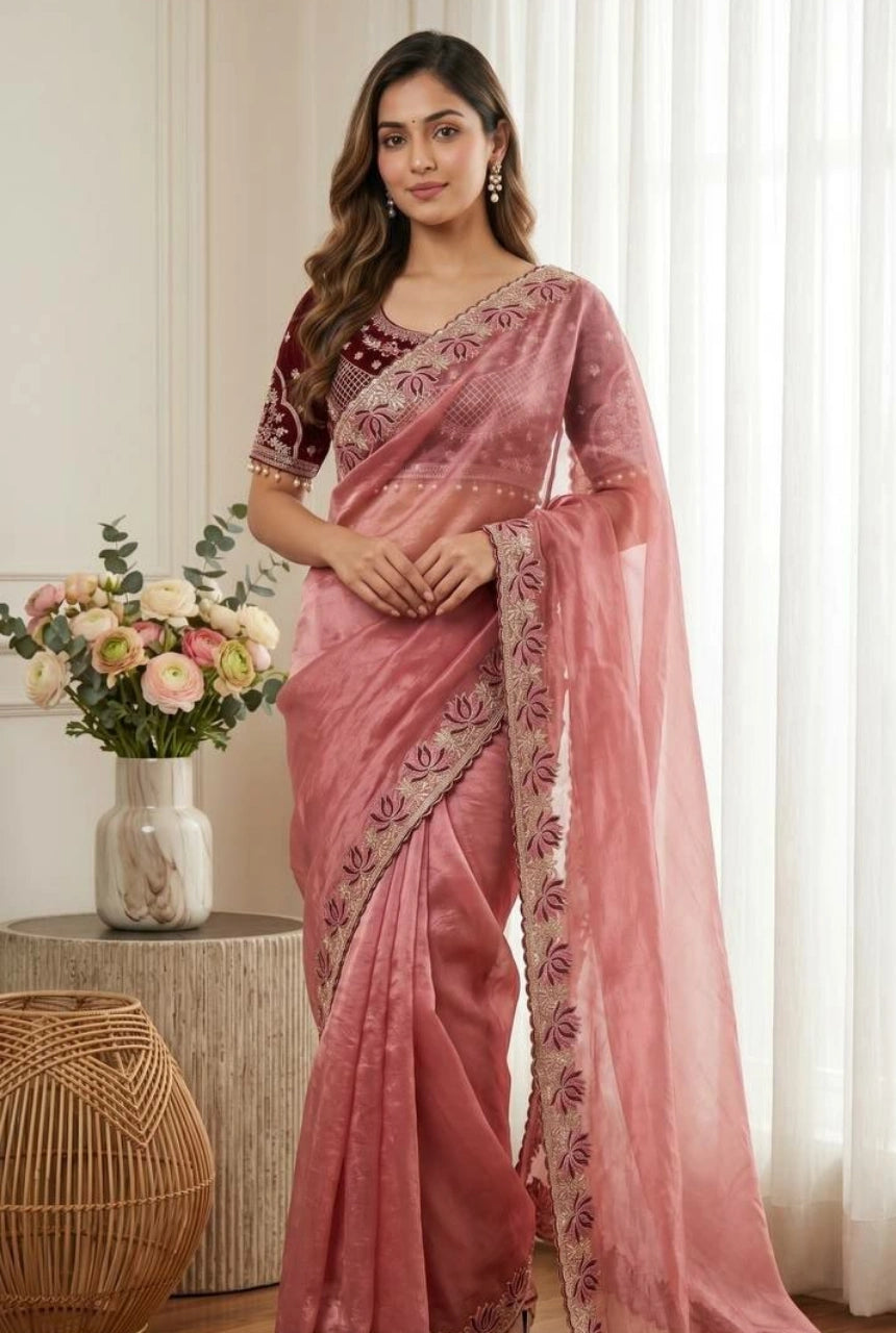 Kamalini Meenakari Embroidered Satin Saree