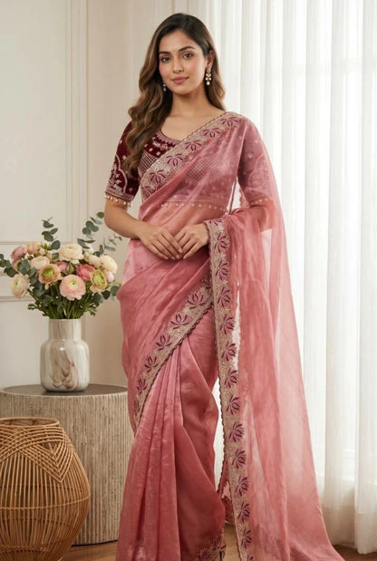 Kamalini Meenakari Embroidered Satin Saree