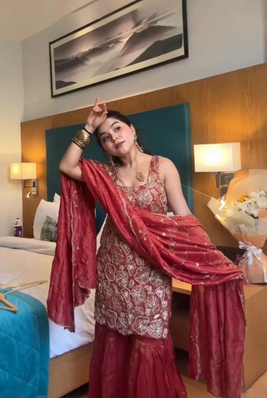 Rhea Shimmer Silk Sharara Set