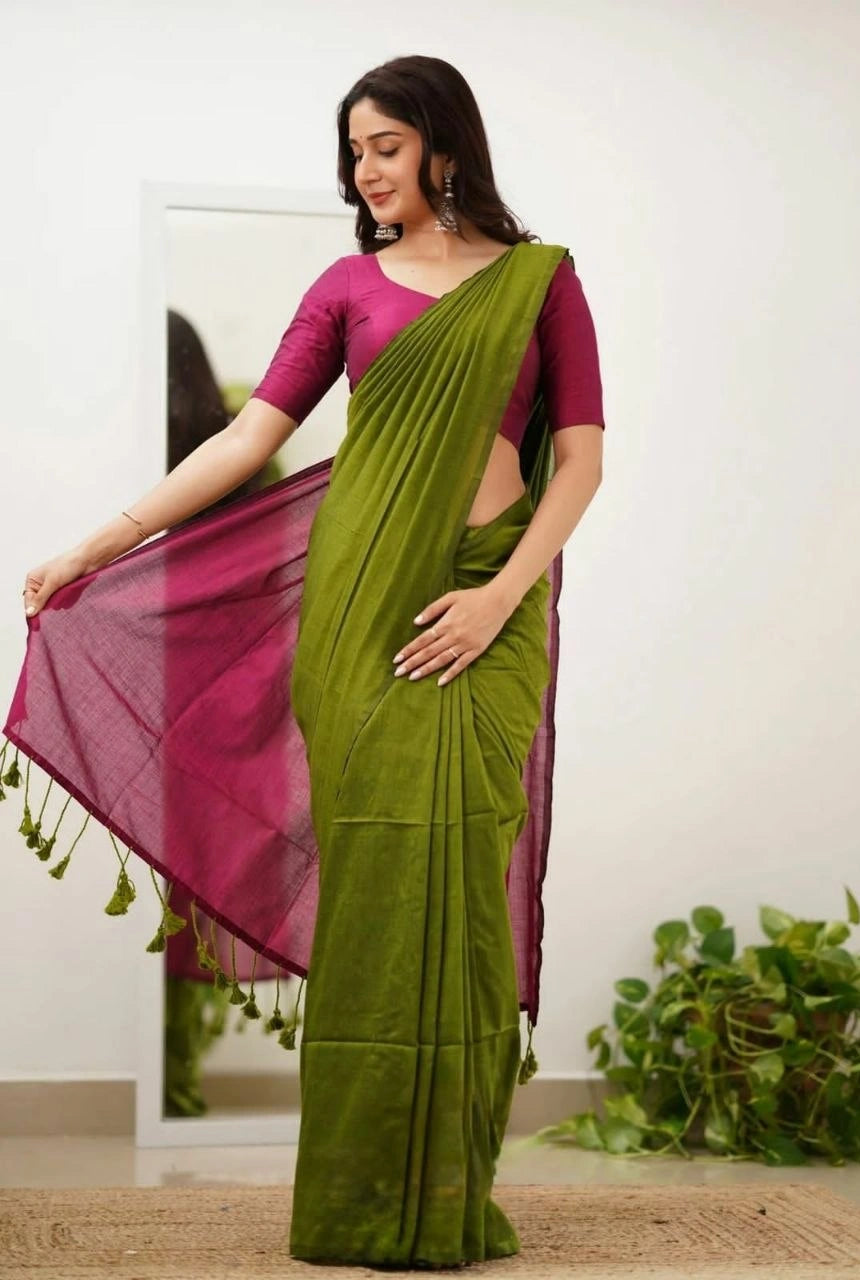 Vihana Contrast Border Mal Cotton Saree