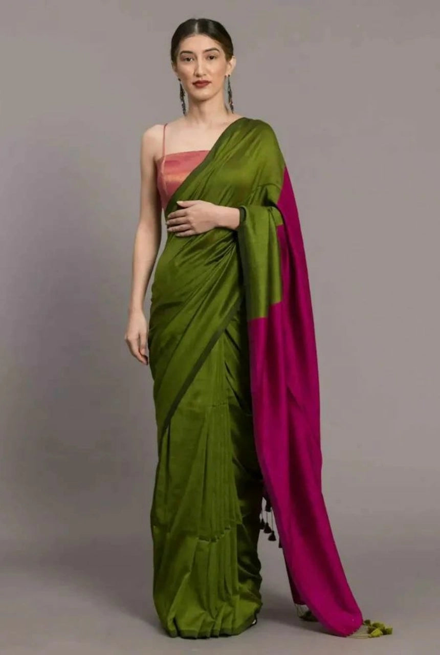 Vihana Contrast Border Mal Cotton Saree