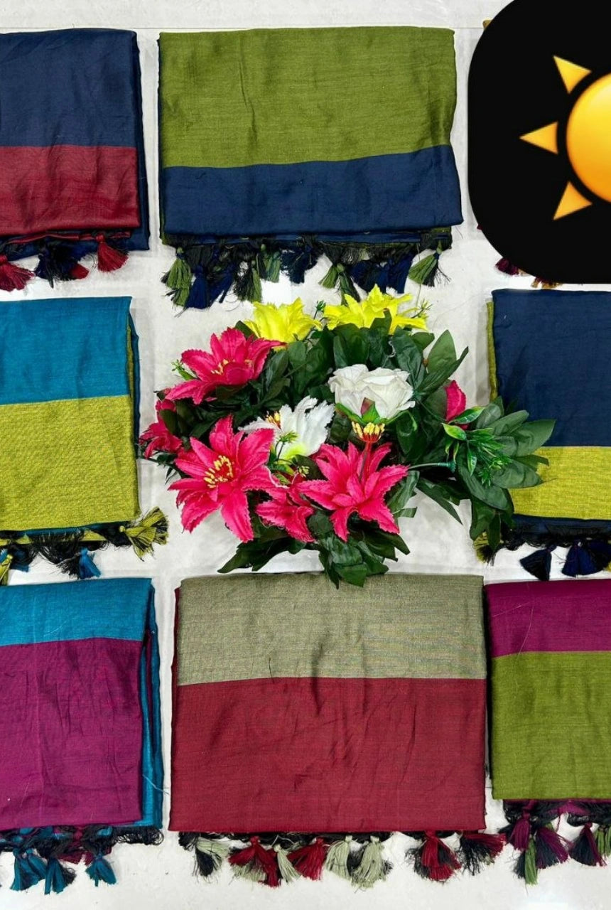 Vihana Contrast Border Mal Cotton Saree