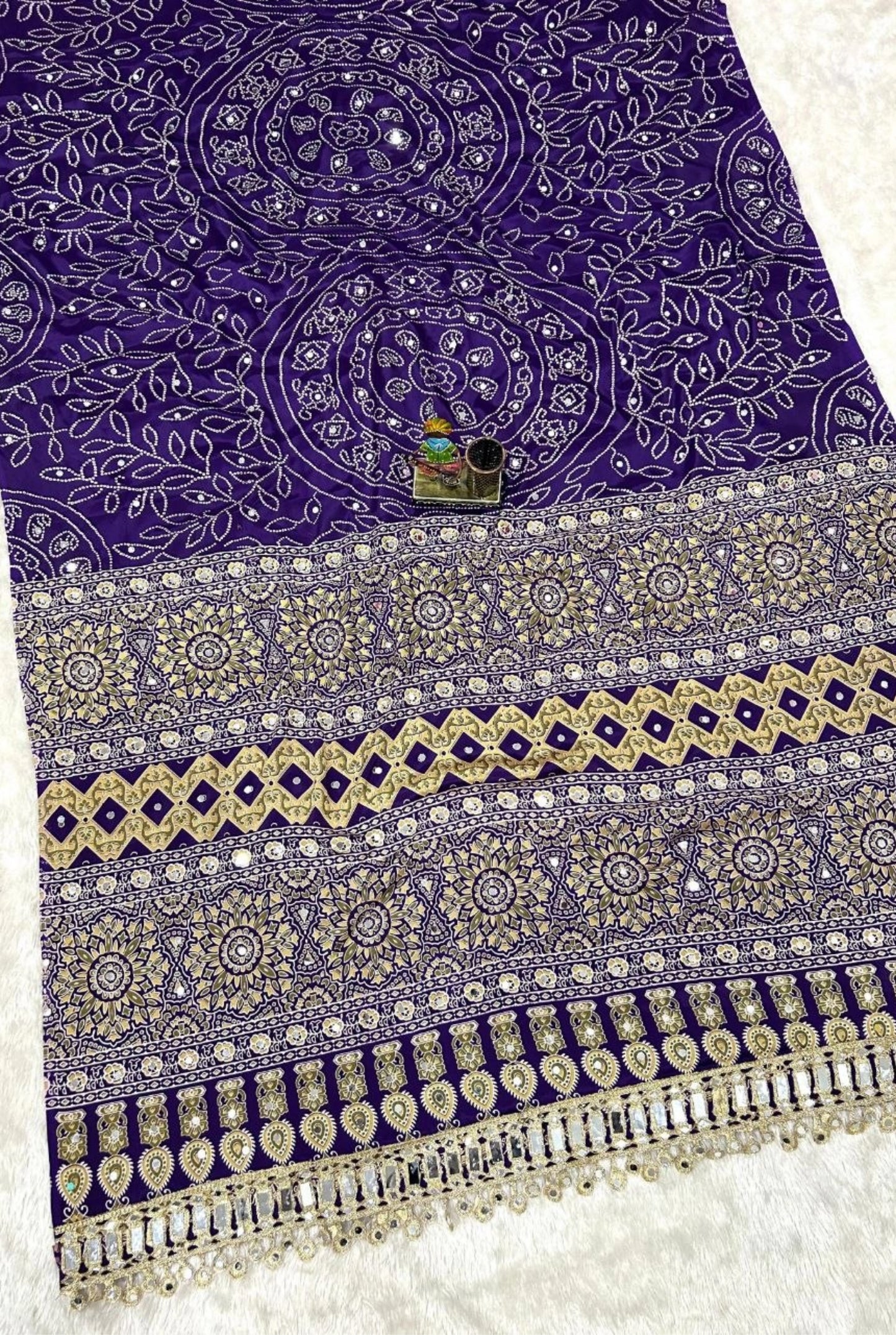 Aabha Ajrakh Mirror Silk Saree