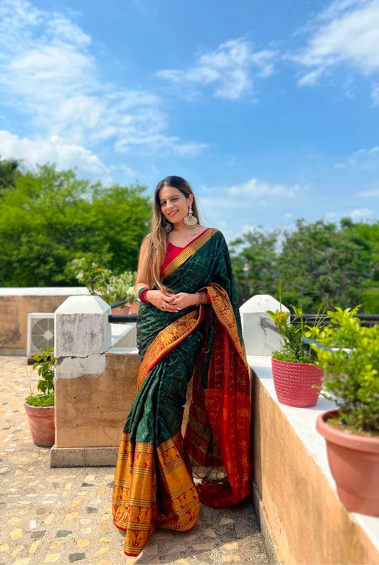 Aura Elephant Border Mercerised Cotton Silk Saree