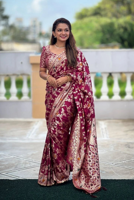 Pure Viscose Dolla Silk Saree with Meenakari Weaving