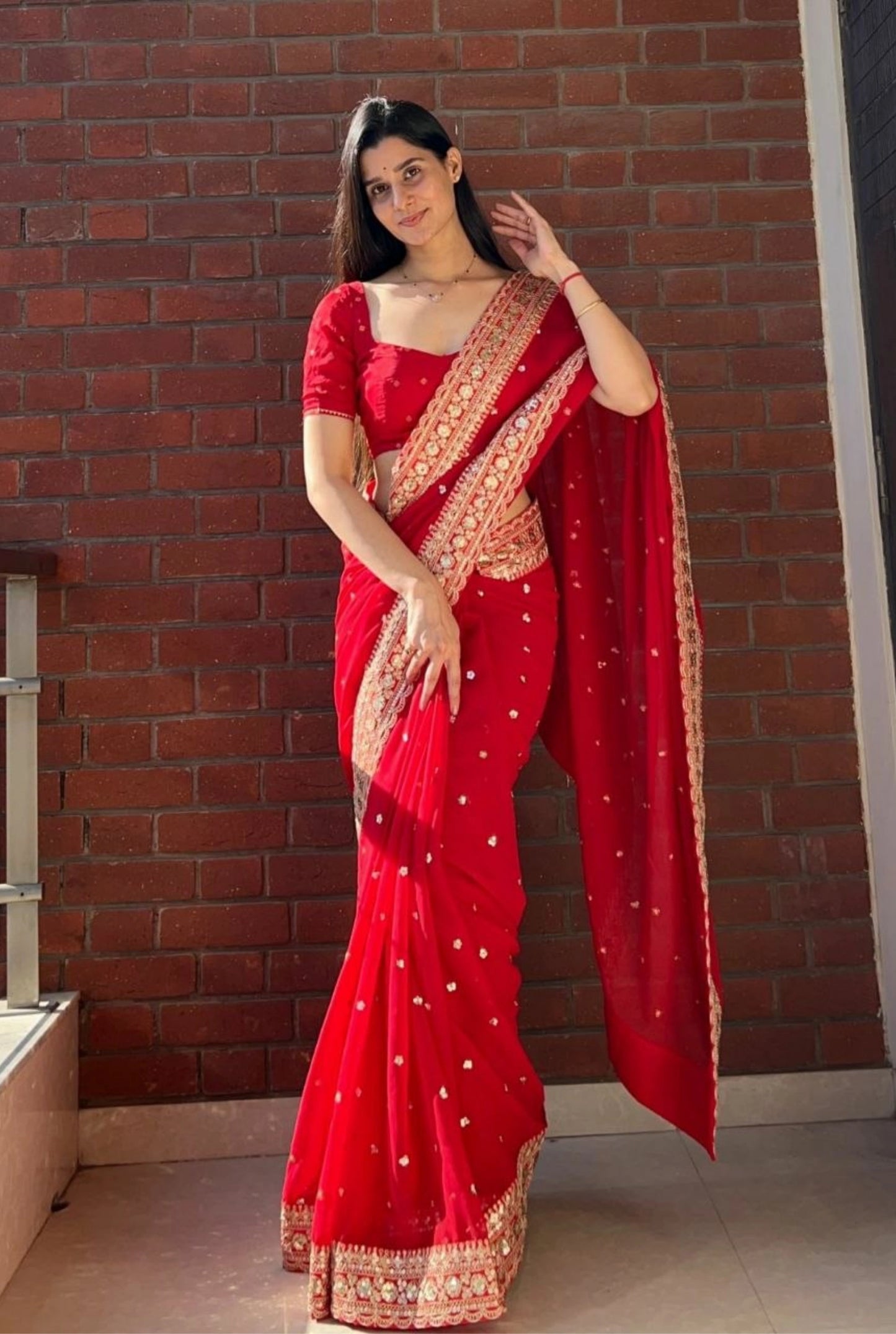 Premium Pure Georgette Saree with Sequins & Dori Embroidery Border