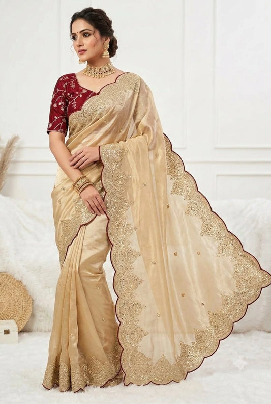 Heavy Soft Jimmy Choo Silk Saree with Sequins & Multithread Embroidery