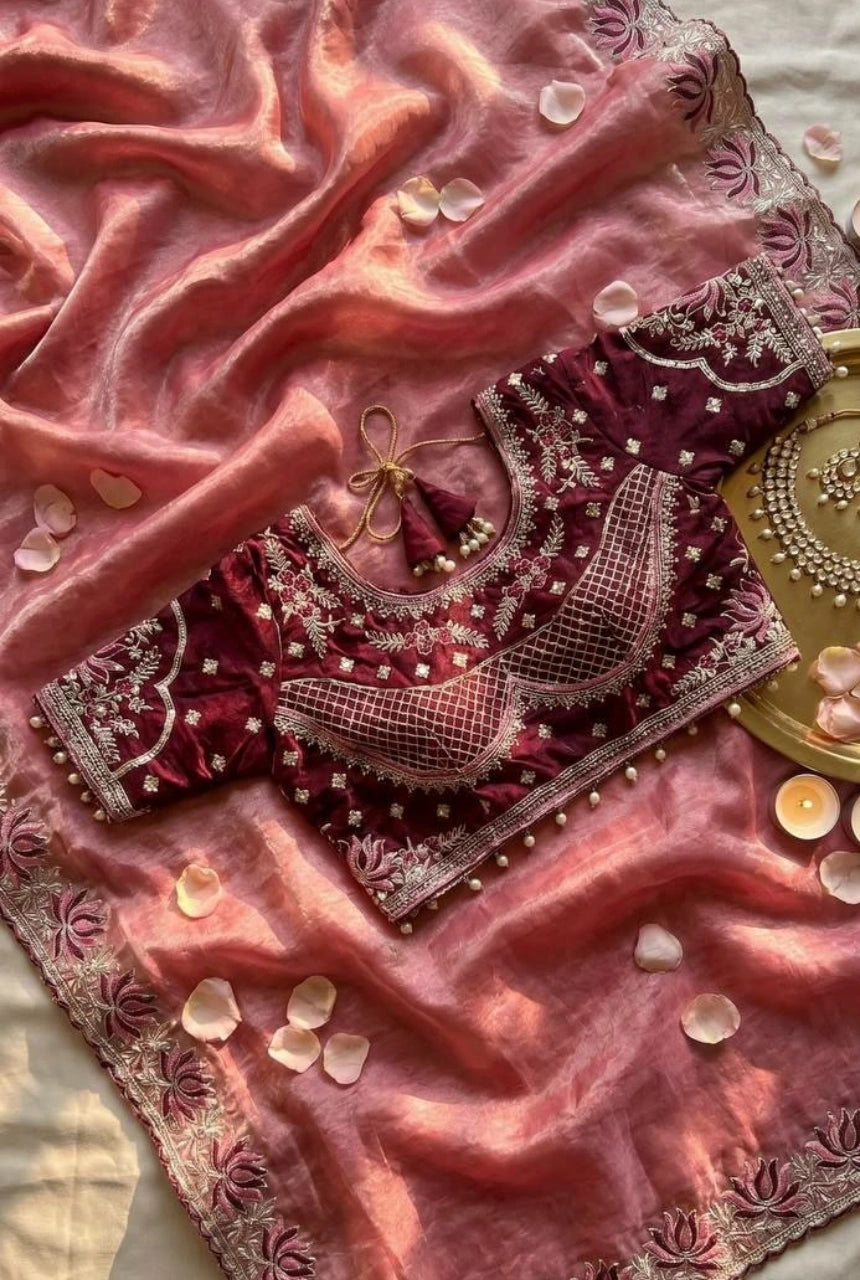 Kamalini Meenakari Embroidered Satin Saree