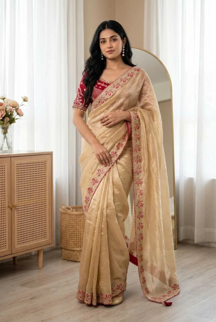 Kamalini Meenakari Embroidered Satin Saree