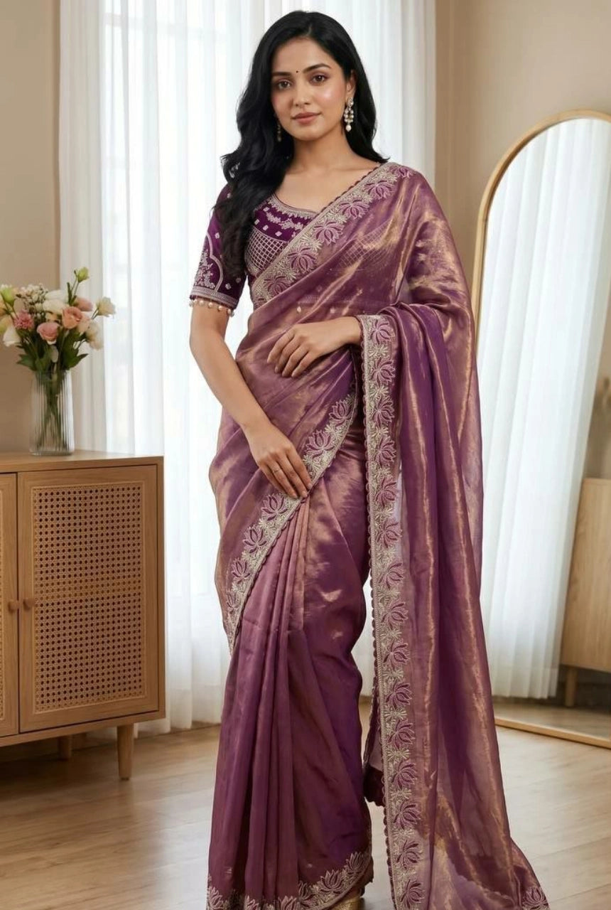 Kamalini Meenakari Embroidered Satin Saree