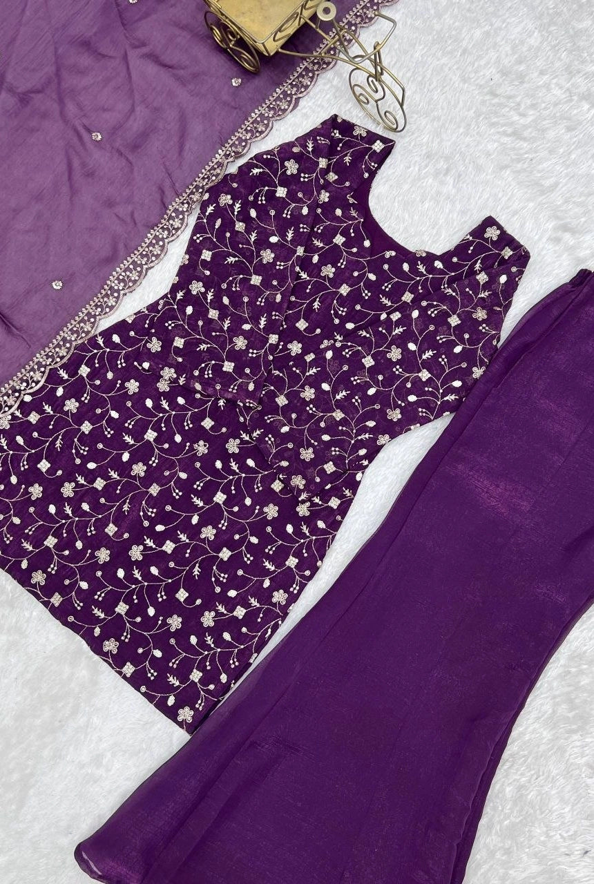 Plum Noor Embroidered Suit Set