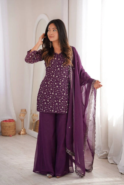 Plum Noor Embroidered Suit Set
