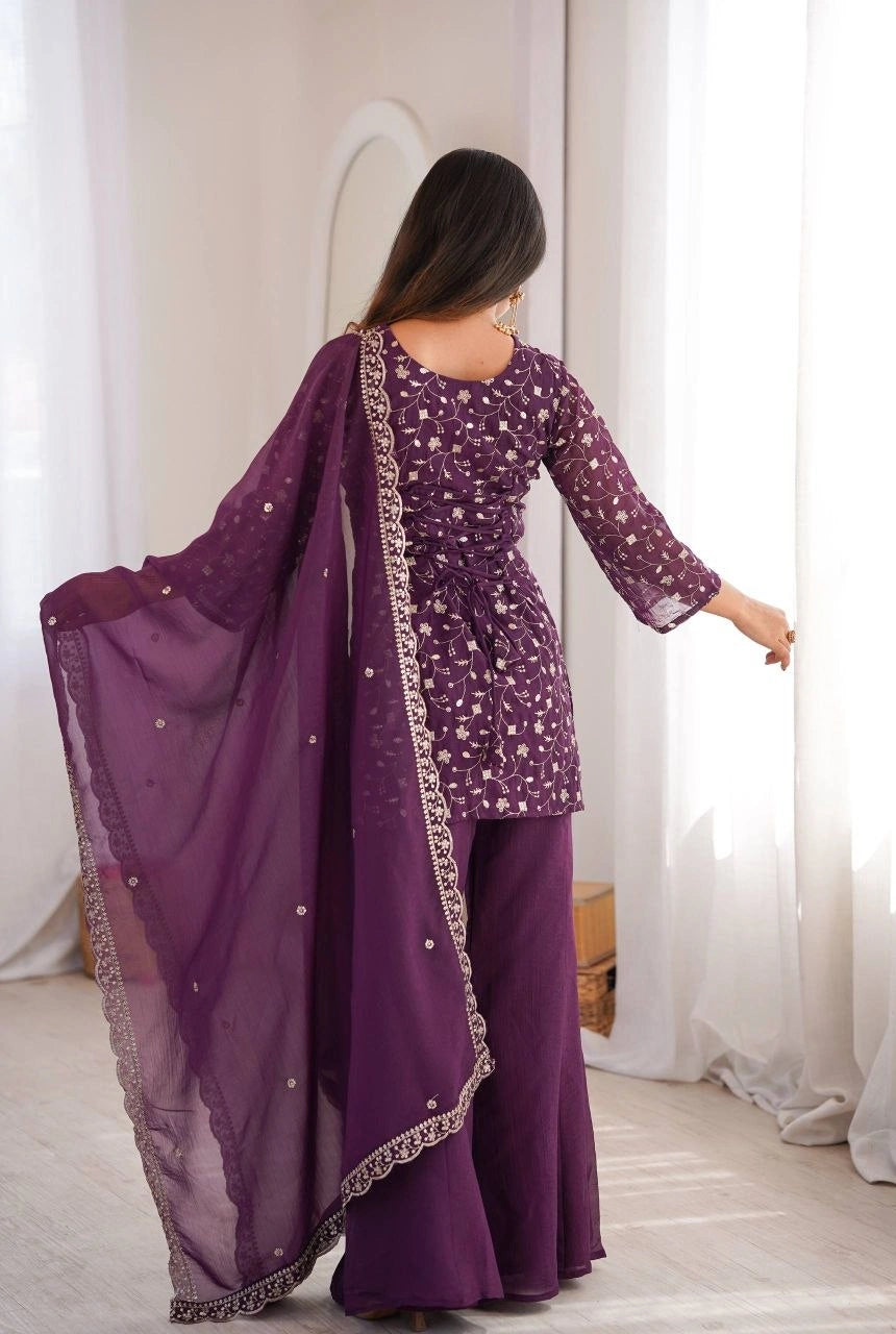 Plum Noor Embroidered Suit Set